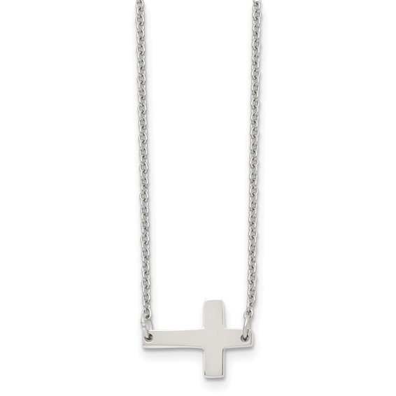 Stainless Steel 5/8in Sideways Cross on 16in Necklace