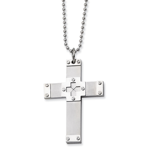 Jumbo Stainless Steel Cross 2 1/4in with Bead Chain