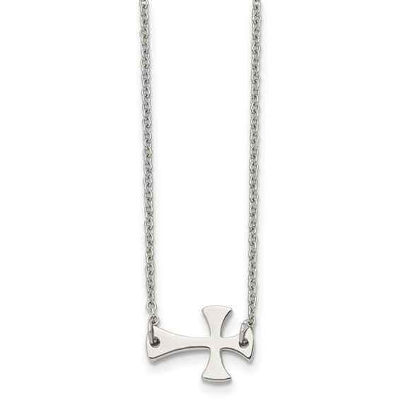 Stainless Steel Polished Tapered Sideways Cross Necklace