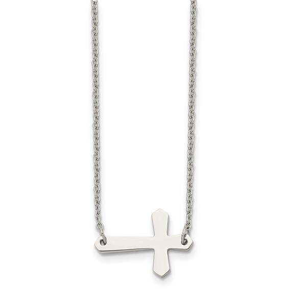 Stainless Steel 3/4in Sideways Cross on 17in Necklace