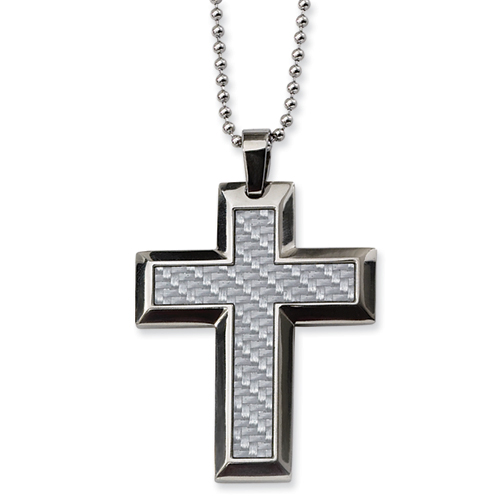 Jumbo Stainless Steel Cross 2in with Bead Chain
