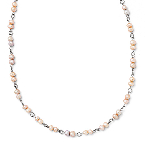 Stainless Steel 34in Slip-on Freshwater Cultured Pearl Necklace