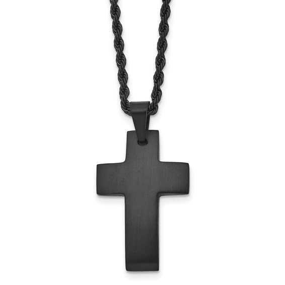 Black Stainless Steel 1 1/4in Brushed Cross Necklace