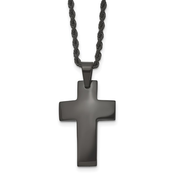 Black Stainless Steel 1 1/4in Polished Cross Necklace