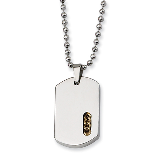 Stainless Steel Dog Tag Necklace Yellow Ion-plated Cable Accent 22in