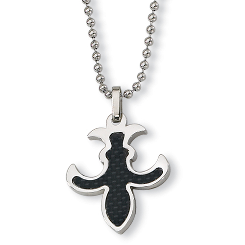 Stainless Steel 1 1/8in Black Carbon Fiber Pendant Necklace 22in