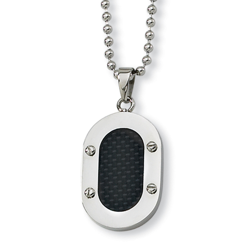 1 1/8in Stainless Steel Black Carbon Fiber Polished Necklace 22in