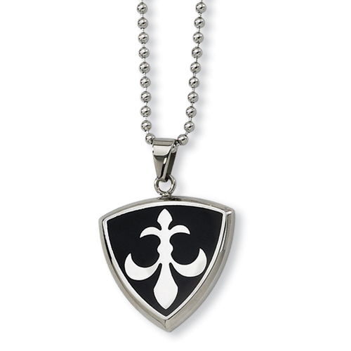 1 1/8in Stainless Steel Fleur De Lis Necklace 24in