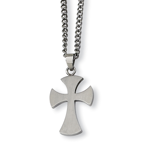 Stainless Steel 1in Brushed Crusader Cross with Cable Chain