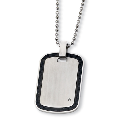 24in Stainless Steel Black Carbon Fiber 1.5pt Diamond Necklace