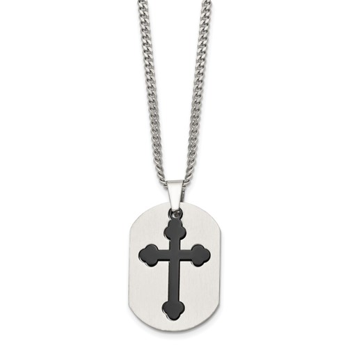 Stainless Steel Black-plated Cross Polished 22in Necklace