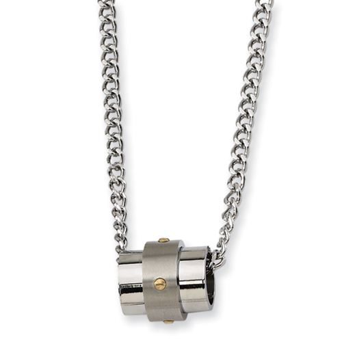 3/4in Stainless Steel Gold-plated Brushed and Polished Necklace 24in