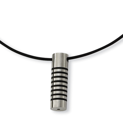 Stainless Steel Black Rubber Accent Cylinder Necklace 18in
