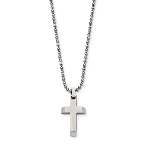 Stainless Steel 1in Polished Cross on 20in Bead Chain