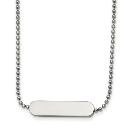 Stainless Steel Polished ID Bar Necklace 16in with 1in Extender