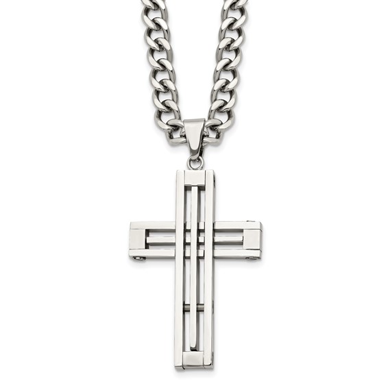 Stainless Steel Cut-out Cross Necklace 22in