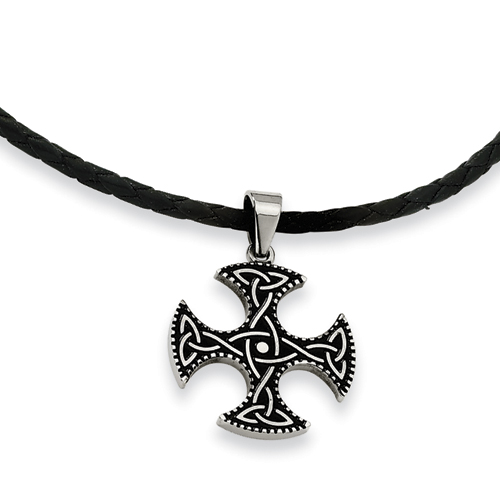 Stainless Steel Enameled Celtic Cross Necklace 18in