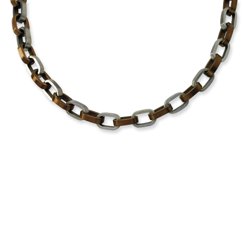 Stainless Steel Chocolate Plated Oval Link Necklace 24in