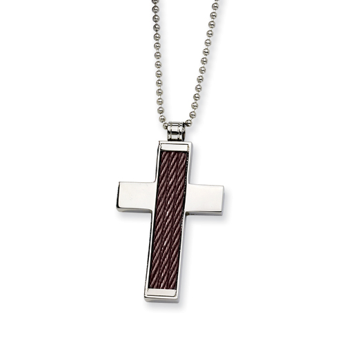 Stainless Steel Chocolate Plated Cross Necklace 22in