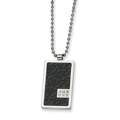 Stainless Steel and Stingray Patterned with Diamond Necklace 24in