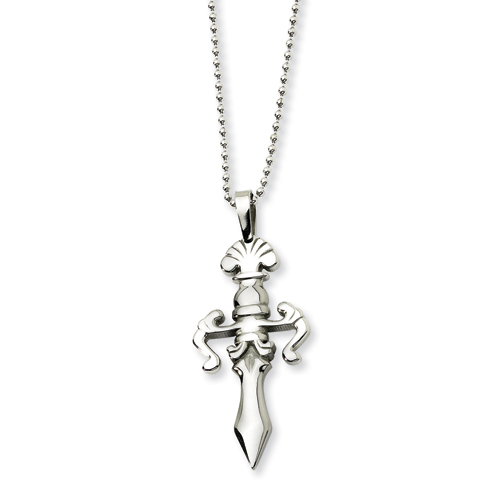 Stainless Steel Large Ornate Dagger Necklace 24in