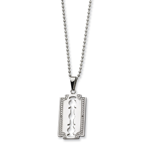 Stainless Steel and Diamond Razor Blade 24in Necklace