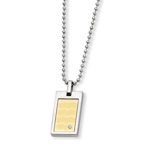 Stainless Steel and 18k with Diamond Necklace 24in