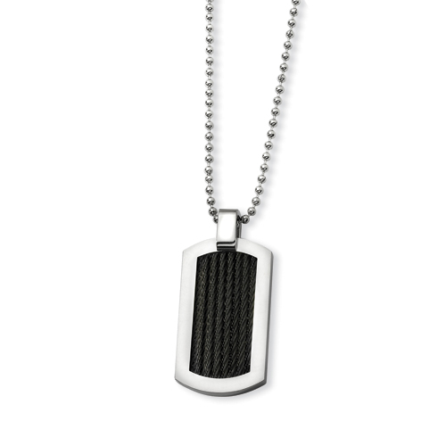 Stainless Steel 2in Black Cable Dog Tag on 24in Chain