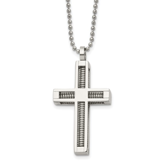 Stainless Steel 1 1/2in Threaded Cross on 24in Necklace 
