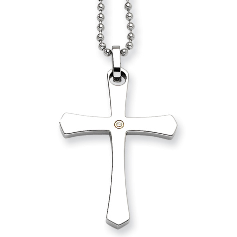 Stainless Steel 1 1/2in Diamond Accent Crusader Cross on 22in Necklace