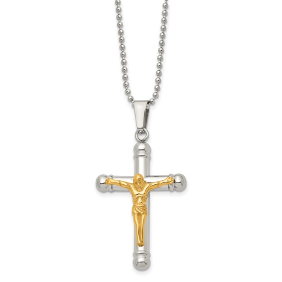 Stainless Steel 1 3/4in Gold-plated Crucifix Necklace