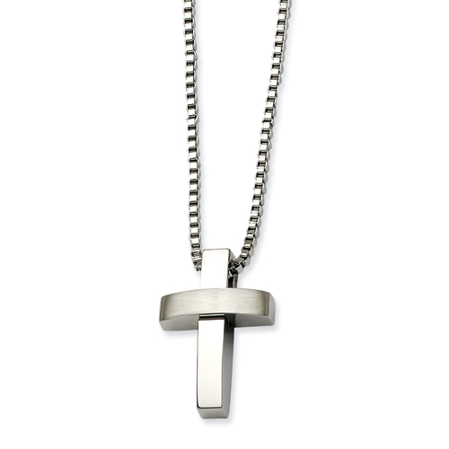 Stainless Steel Polished Brushed Cross Necklace 22in