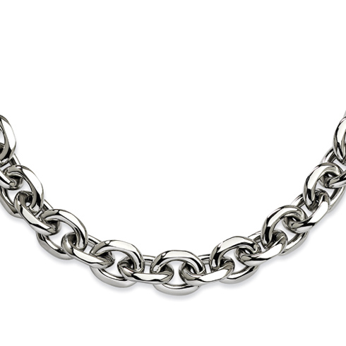 Stainless Steel 24in Polished Cable Necklace with Wide Links