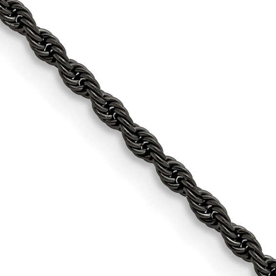 22in Stainless Steel Black-Plated Rope Chain 2.3mm