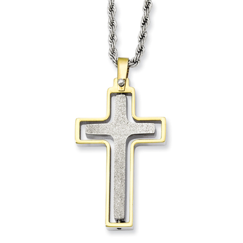 Stainless Steel 1 1/2in Gold-Plated Moveable Cross on 22in Necklace 