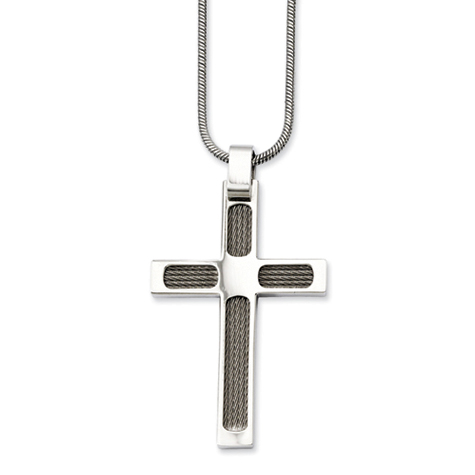Stainless Steel 2in Wire Cross on 24in Necklace 