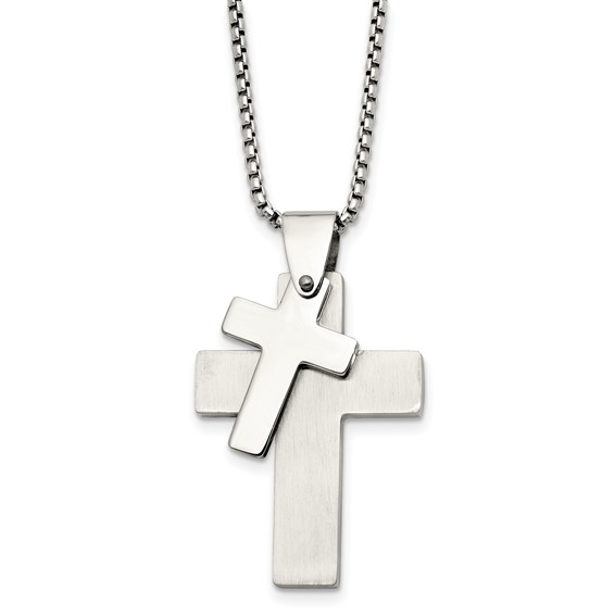 Stainless Steel Two Crosses on 24in Necklace