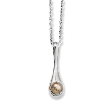 Stainless Steel 20in Champagne Simulated Pearl Necklace