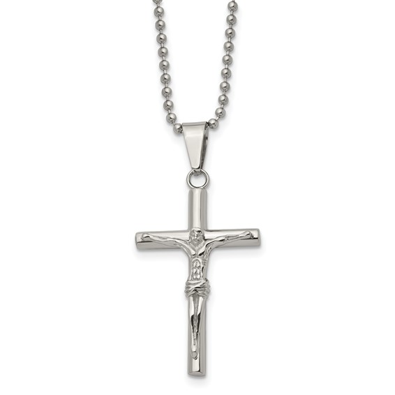 Stainless Steel 1 1/2in Crucifix on 22in Necklace