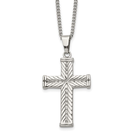 Stainless Steel 1 1/2in Textured Cross on 22in Necklace