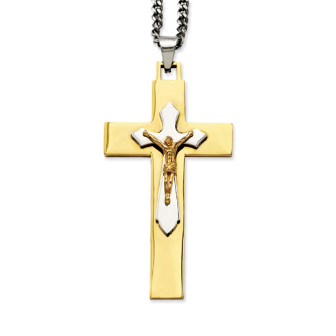 Stainless Steel 3in Gold-plated Crucifix Necklace