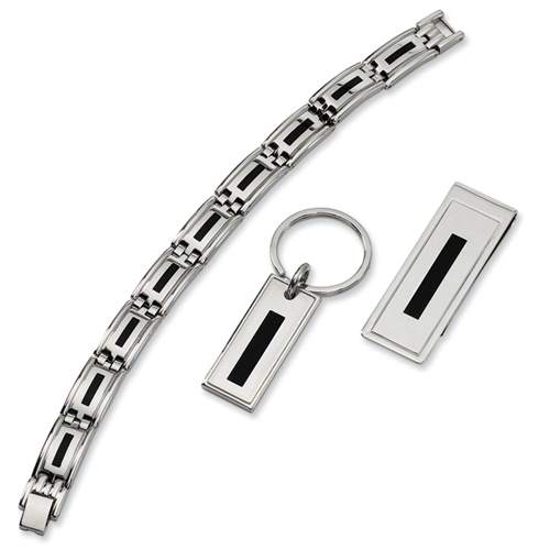 Stainless Steel Enameled Bracelet Money Clip and Key Chain Set