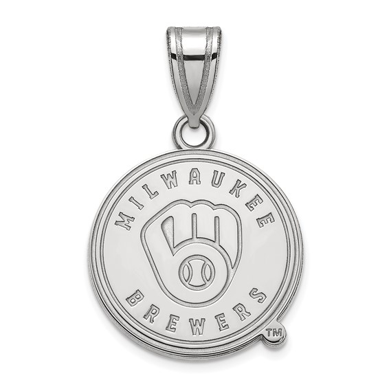 14k White Gold 1/2in Milwaukee Brewers M Barley Pendant