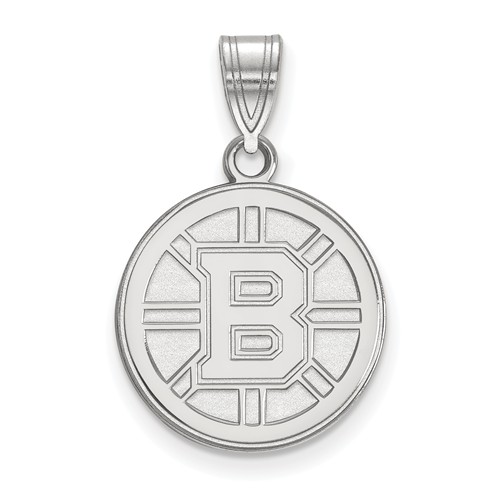 14k White Gold 5/8in Boston Bruins Round Pendant