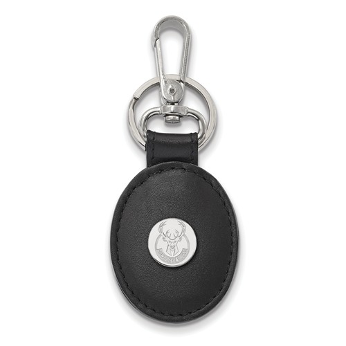 Sterling Silver Milwaukee Bucks Black Leather Oval Key Chain