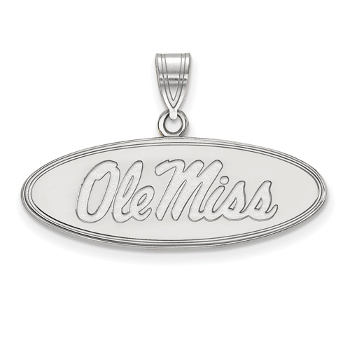 10k White Gold 1/2in Ole Miss Oval Pendant