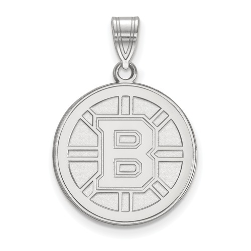 10k White Gold 3/4in Boston Bruins Round Pendant