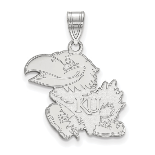10kt White Gold 3/4in University of Kansas Left Jayhawk Pendant