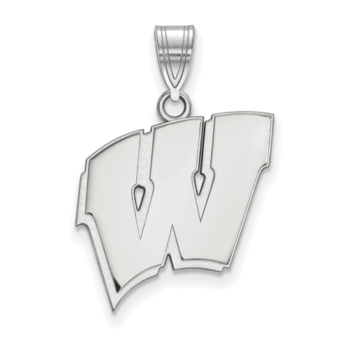 10kt White Gold 3/4in University of Wisconsin W Pendant