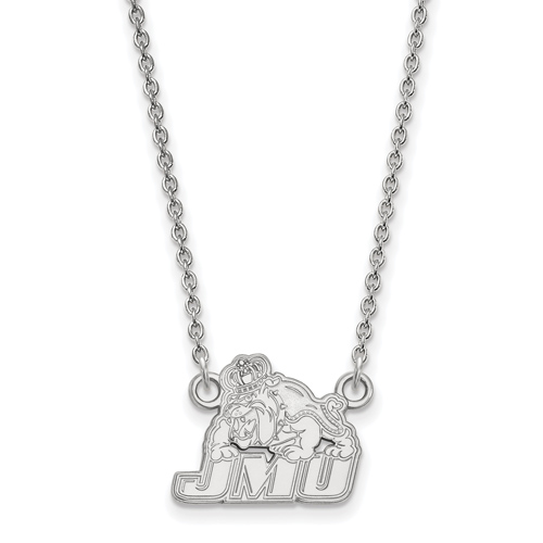 10k White Gold Small James Madison University Pendant with 18in Chain